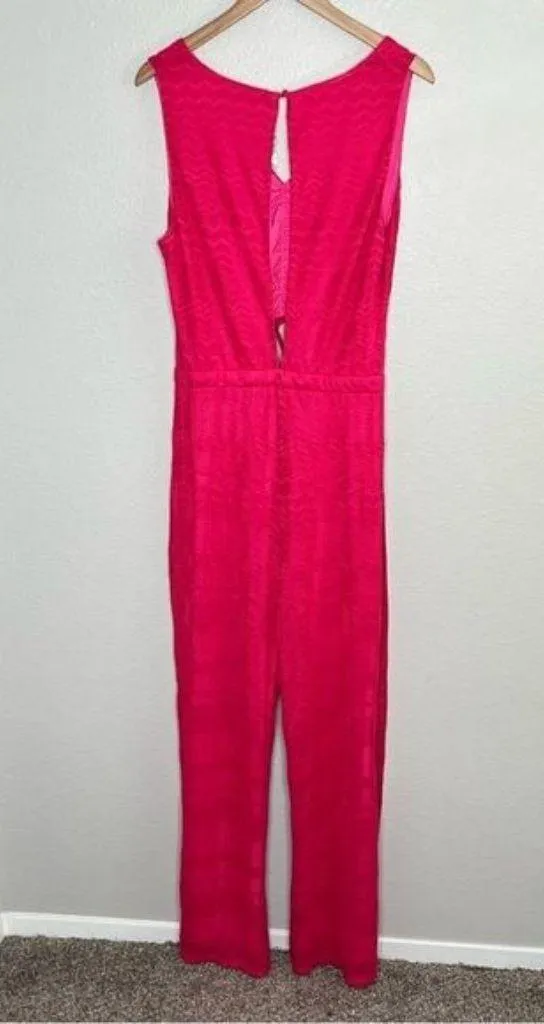 Lovers and friends Sharon hot pink cut out sleeveless jumpsuit size XL chevron - Image 8
