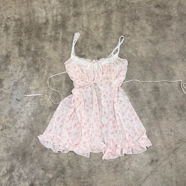 Vintage y2k coquette floral fairycore lace babydoll chiffon slip dress - Image 2