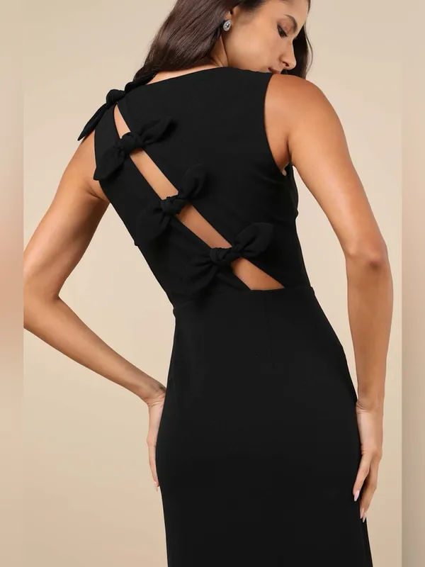 Lulu's Perfected Poise Black Bow Cutout Column Maxi Dress - Image 3