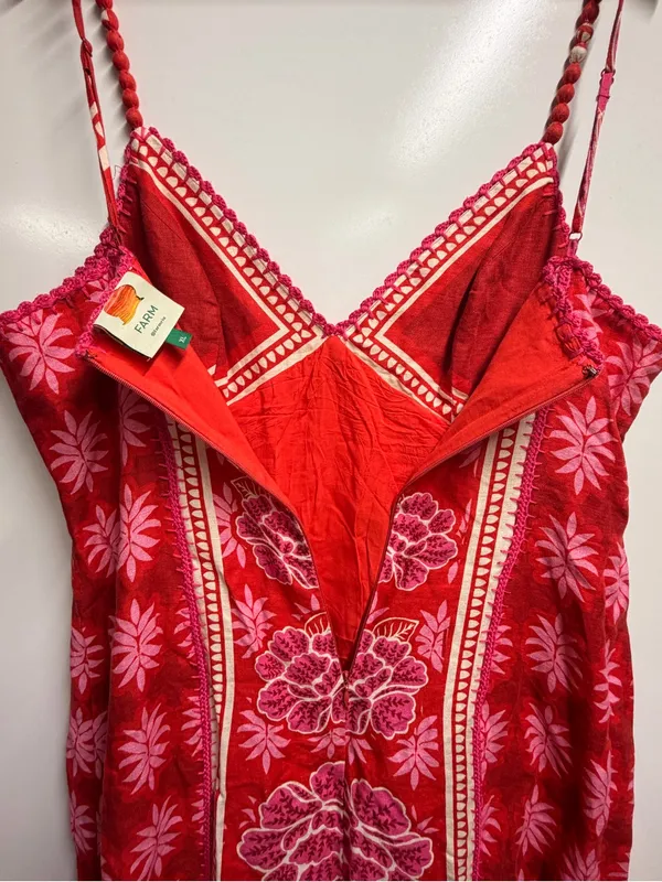 Farm Rio Red Summer Sunrise Maxi Dress 100% linen XL - Image 7