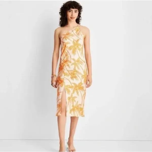 Future Collective Womens Small Slip Dress Orange White Palm Trees Beach Cruise - Image 3
