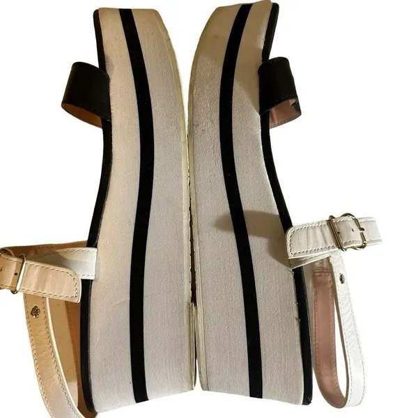 Kate Spade New‎ York Wedge Sandals Black White 9 Womens Platform Striped Heels - Image 9
