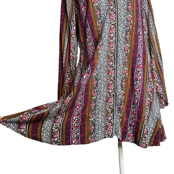 Natural Life‎ M Ansley Boho Tunic Silky Shirt Dress Stripe Button Front - Image 3