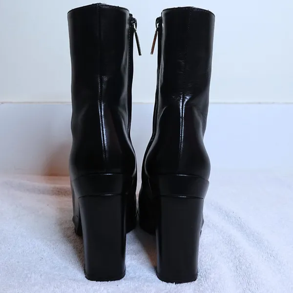 Vintage Tom Ford Gucci Black Square Toe Platform Heel Boots Size 8.5 (w/ OG Box) - Image 3