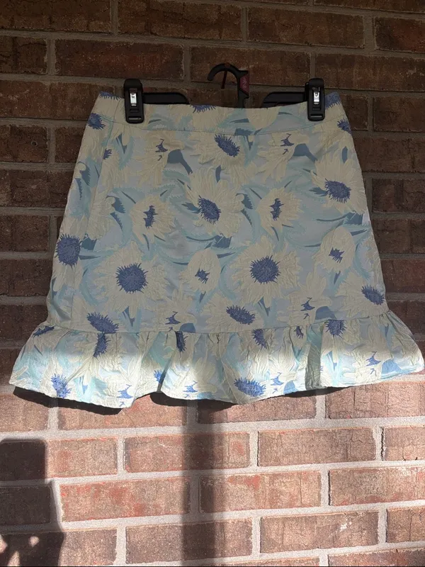 Lulu's Light Blue & Cream Sunflower Ruffle Mini Skirt - Image 3