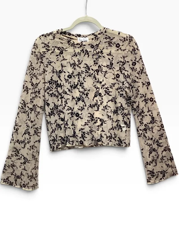 Ava Lane Beige and Black boho chic floral mesh layering top size Large - Image 5