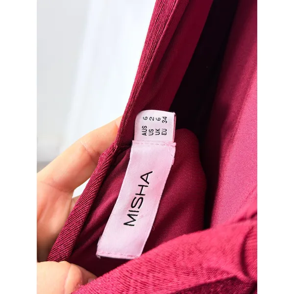 Misha Pauline Dress Wine Red One Shoulder Ruched Maxi Gown Long Sleeve - Image 7