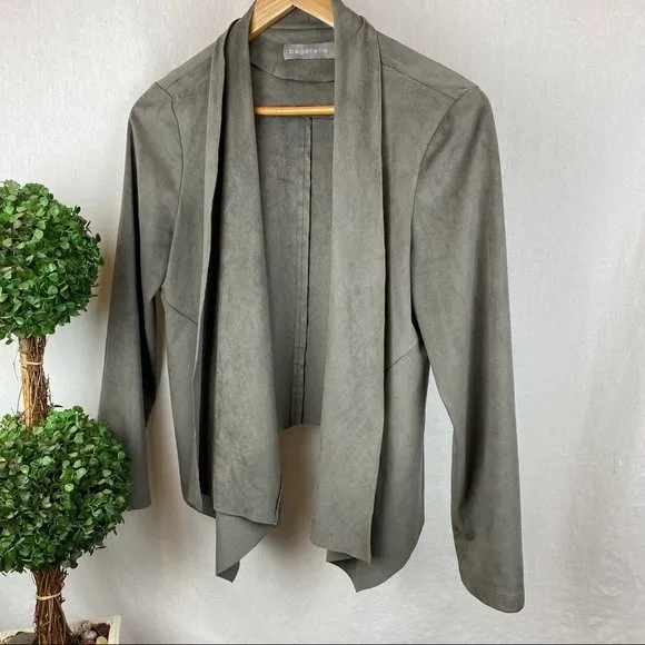 Bagatelle Gray Faux Suede Open Front Long Sleeve Drape Neck Jacket M - Image 5