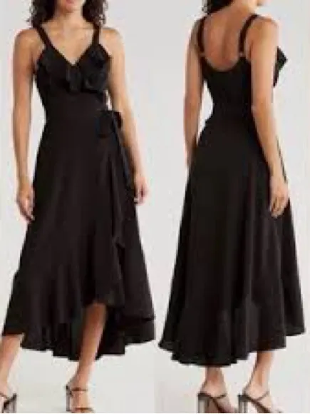 Hutch Eden Wrap Dress Women XS Black Excellent Ruffle High-Low Hem Sleeveless - Image 2