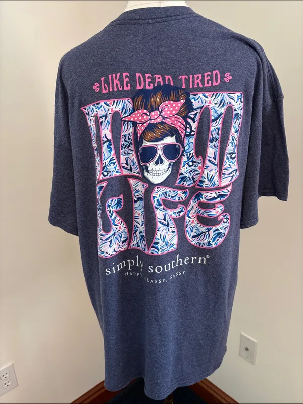 Simply Southern Heather Navy Short Sleeve Tee with Pink Logo - Image 4