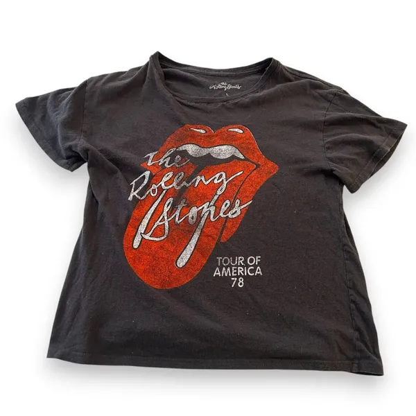 Distressed‎ THE ROLLING STONES Short Sleeve Rock T-Shirt Washed Black Women L - Image 3