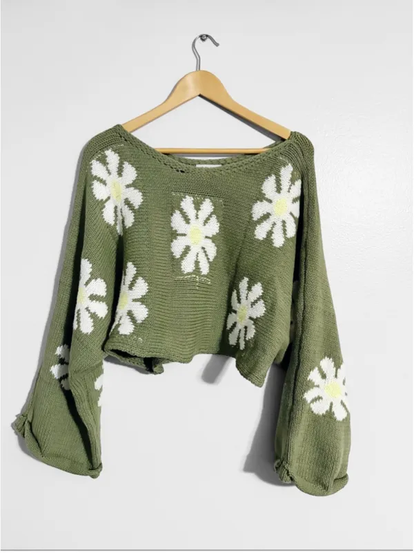 Floral Daisy Knit Sweater - Image 2