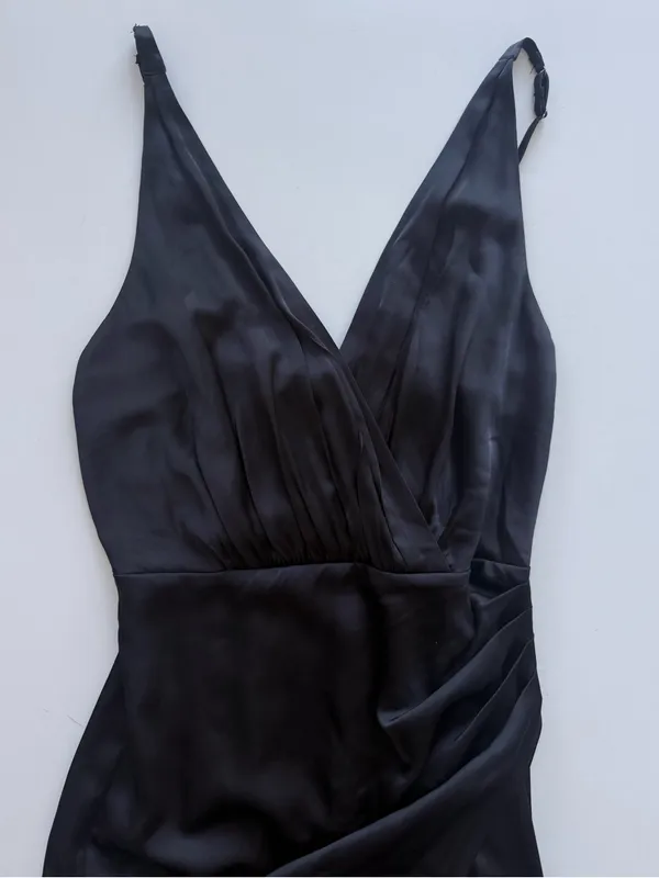 Abercrombie & Fitch Satin Draped Midi Dress Black Size Small - Image 4