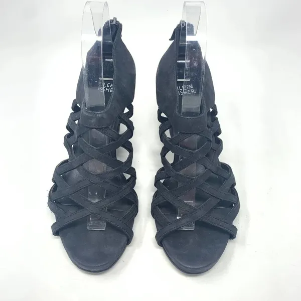 Eileen Fisher Caged Lattice Wedge Sandals‎ Black - Image 4