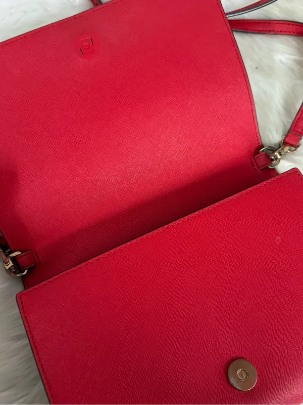Tory Burch Emerson Combo Crossbody Red Leather Gold Logo Handbag - Image 10