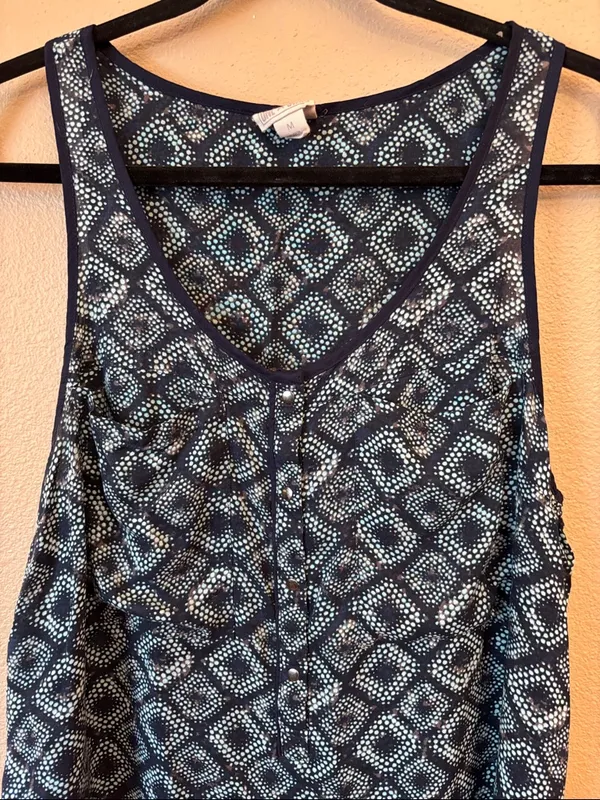 Converse Medium Navy Turquoise Blue Tile Geometric Henley Tank Top - Image 3