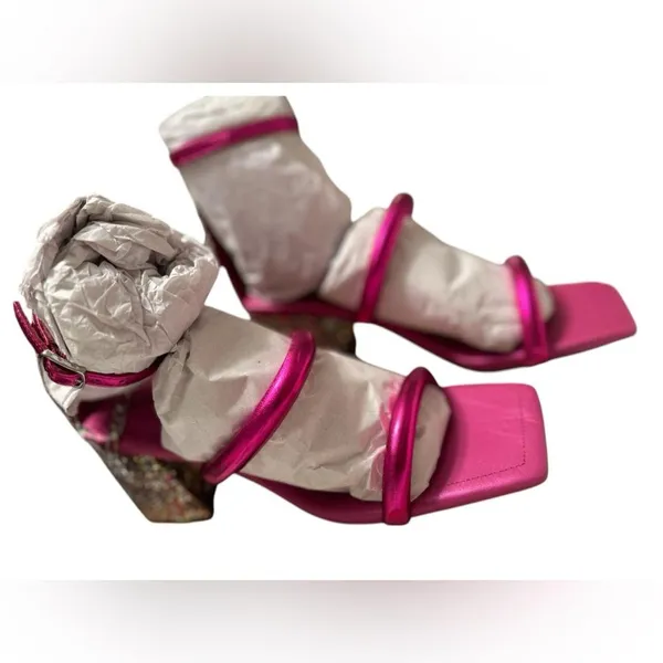 Free People Parker Hot Pink Chain Square Toe Heels - Image 4
