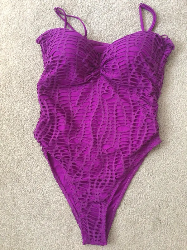 Matte Collection Fuchsia/Purple Cutout Overlay Swimsuit- Sz Lg- Nwot - Image 2