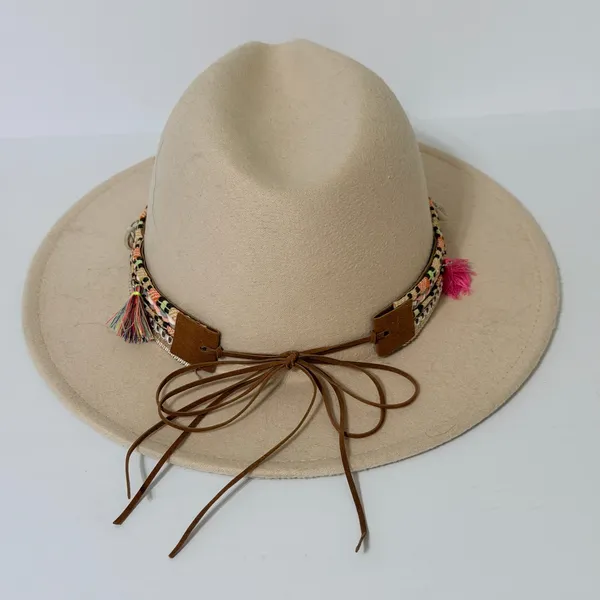 Boho Western Wool Fedora Rancher Hat with Tassels‎ Seashells Boho Festival - Image 6