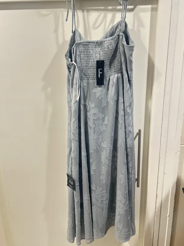 Lulus Loveliest Looks Dusty Blue Floral Jacquard Tie-Strap Midi Size Large - Image 7