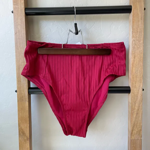 Xhilaration Ribbed Magenta Square Neck High-Waisted Bikini Set - Image 7