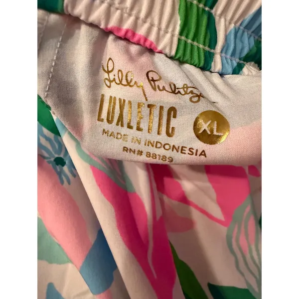 Lilly Pulitzer Luxletic Women XL Tropical Floral Athletic Active Shorts Pink - Image 4