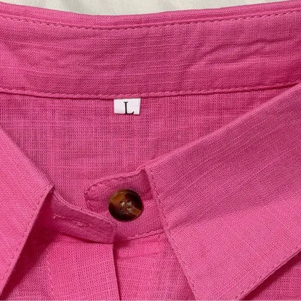 Women's Long Sleeve Button Up Gauze Pink Tunic Top Size Large #260394 - Image 2