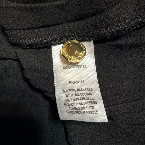 Michael Kors Black Pleated Sheer Tie Front Blouse Gold Button V-Neck Top - Image 5