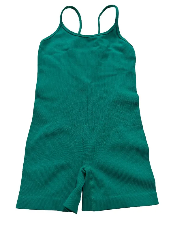Amazon Brands Green Ribbed Racerback Romper Fitted Adjustable Small Women's - Image 2