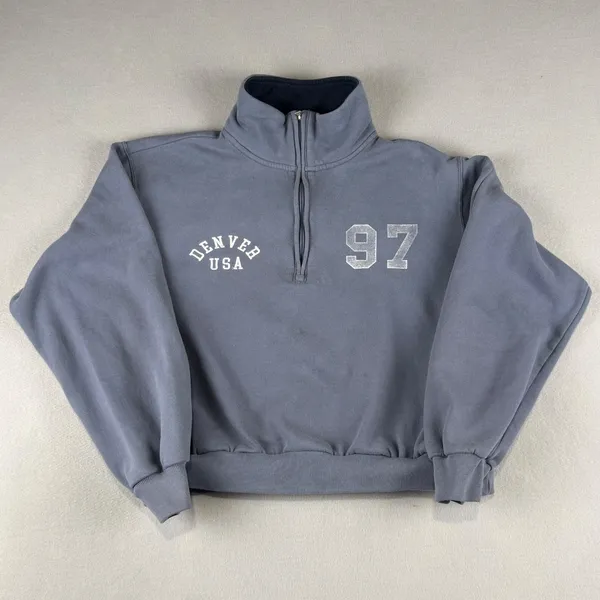 Hollister Womens Denver USA 97 Quarter Zip Sweatshirt Blue Gray Crop Fleece S - Image 7