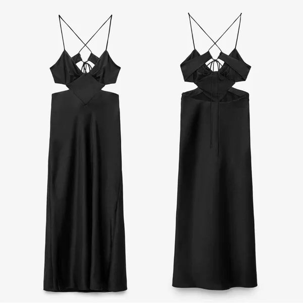 Zara Black Backless Strappy Satin Midi Dress - Image 8