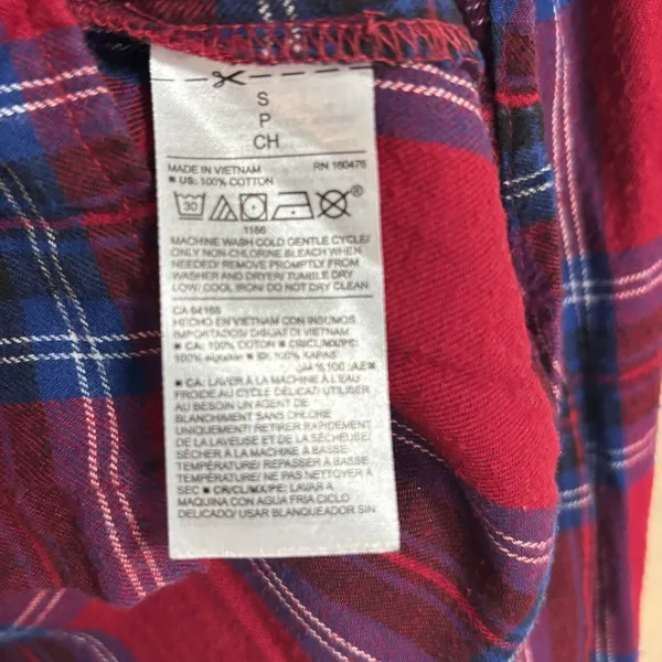 Old Navy The Classic Shirt Red Blue Plaid Flannel Button Down Casual Layering S - Image 5