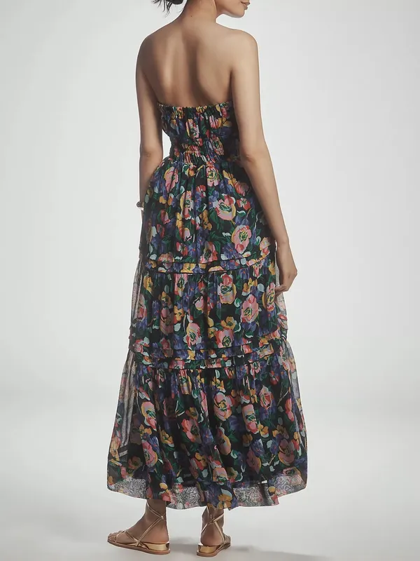Anthropologie The Somerset Strapless Maxi Dress Bold Floral Blue Medium - Image 2