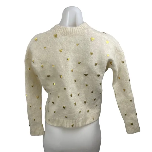 SEZANE Cinta Women's Cream Wool Gold Heart Long Sleeve Sweatshirt Sweater Top M - Image 4