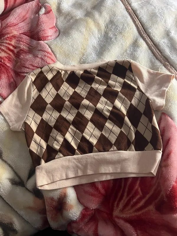 Polo Medium Creme Dark Brown Cropped Gingham - Image 2