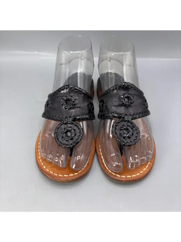 Jack Rogers Original Jacks Metallic Slides Thong Sandals Womens 5 Black Slip On - Image 3