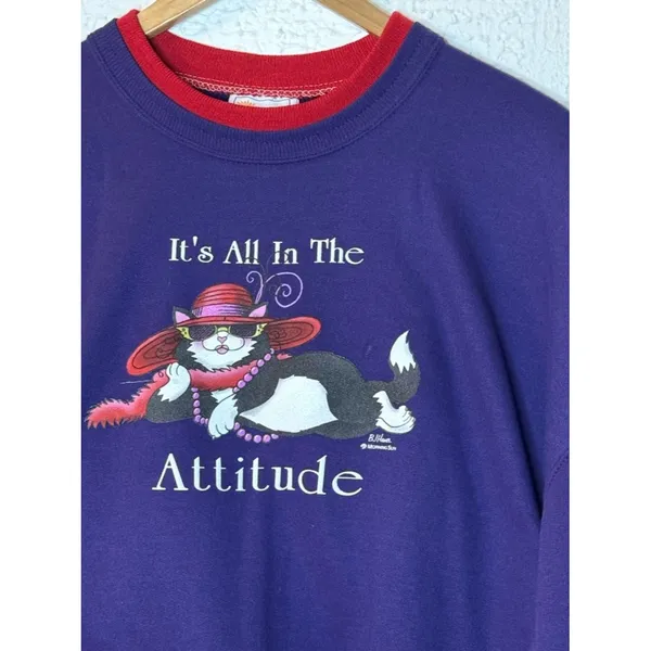 Vintage Cat decal "It's All In The Attitude" 80's 90's Morning-sun Women's Purpl - Image 2