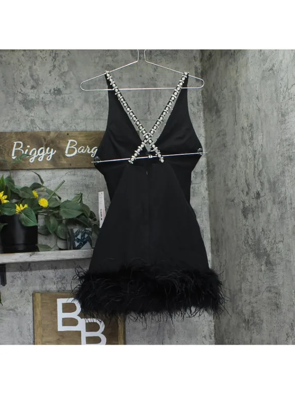 NWT Aqua Womens Feather Embellished Tank Mini Dress IDO12840 Black XS - Image 3