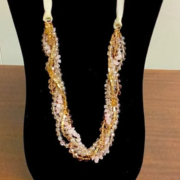 Four Strand pink and gold Beaded Necklace SKU 117 - Image 2