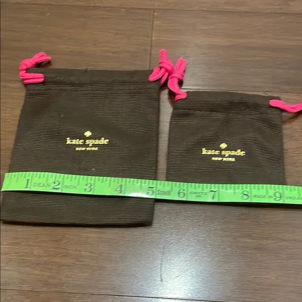 Kate Spade Dark Brown Pouches with Bright Pink Drawstrings - Image 2