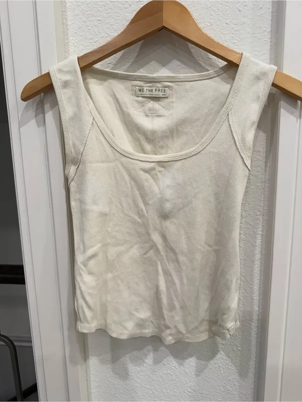 Free People We The Free Ivory Ribbed Scoop Neck Tank Top Medium - Image 2