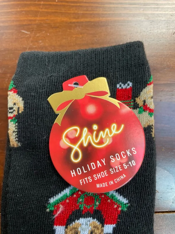 New Holiday Labradoodle Dog Pattern Crew Socks - Black/Red- Shoe Size 5-10 - Image 2