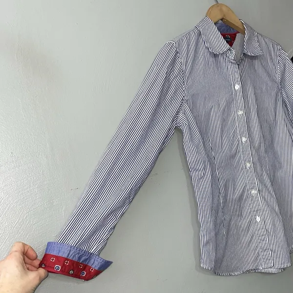 Tommy Hilfiger Button Up Shirt Size M Blue Striped Oxford Prep Classic Academia - Image 2