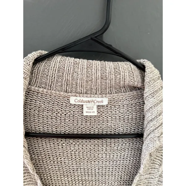 Coldwater Creek Oatmeal Taupe Frog Closure Cardigan Sweater Metallic Knit Medium - Image 5