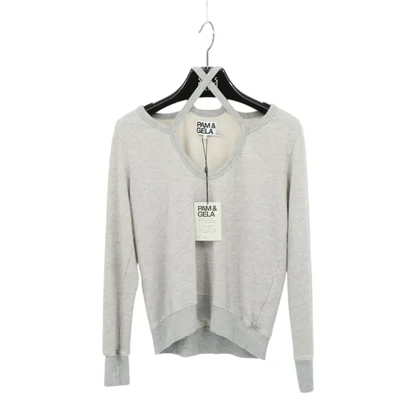 NWT Pam & Gela Rib Cross Neck Sweatshirt Heather Grey Pullover Top S - Image 2