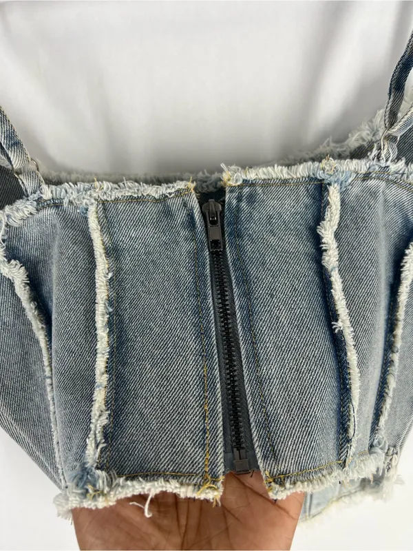 Altar'd State Light Wash Denim Corset Tank -‎ Light Blue - Image 7