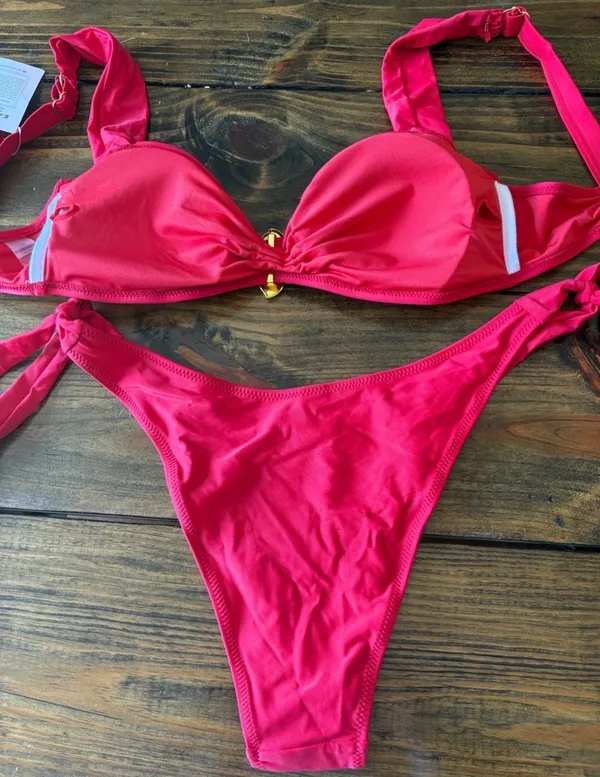 Red Gold Flower Bikini Pink Size M - Image 3