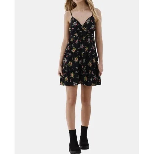 No Boundaries Womens Mini Dress Size L Black Floral Surplice Tiered Boho NWT - Image 3