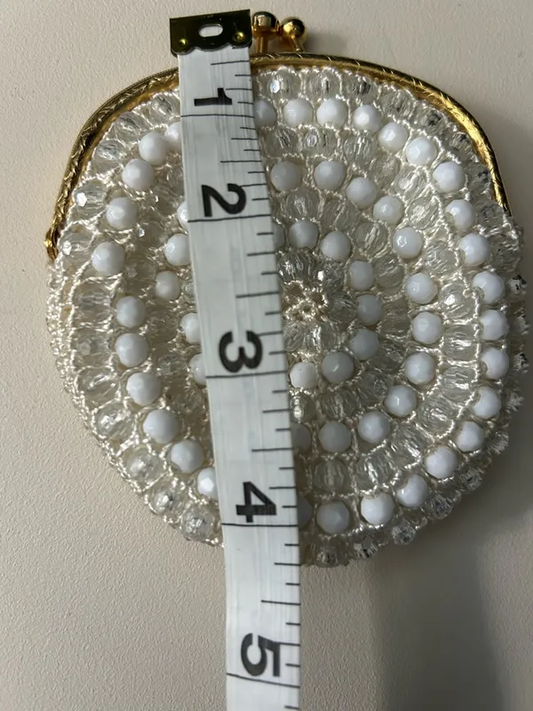 Handcrafted White Beaded Coin Purse with Gold Frame - Image 9