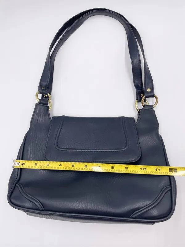 American Vintage Vintage Navy Blue Faux Leather Shoulder Bag Purse Double Handles Minimalist 90s - Image 9